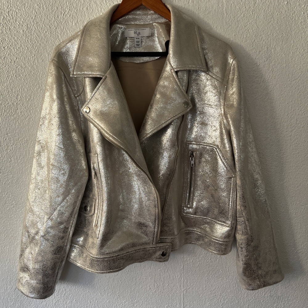 "Mainstream Boutique" Women's Silver Faux Leather Biker/Bomber Jacket NWT SZ XL